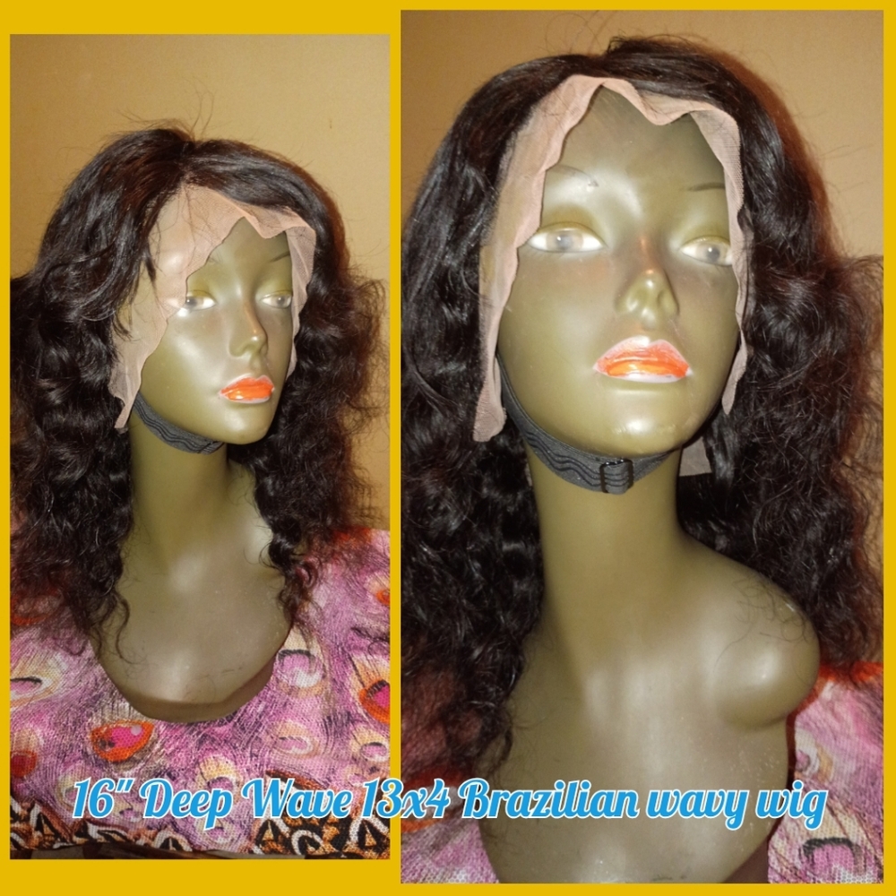 16"Brazilian Deep Wave 13x4 Curly Glueless Human Hair Wig